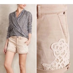 Anthropologie | Pilcro Lace Appliqué Chino Shorts